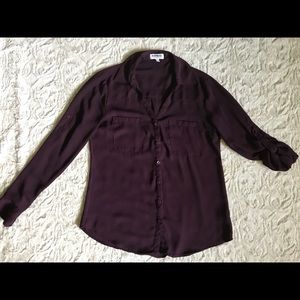 Express Plum Portofino Button Up Blouse - Medium